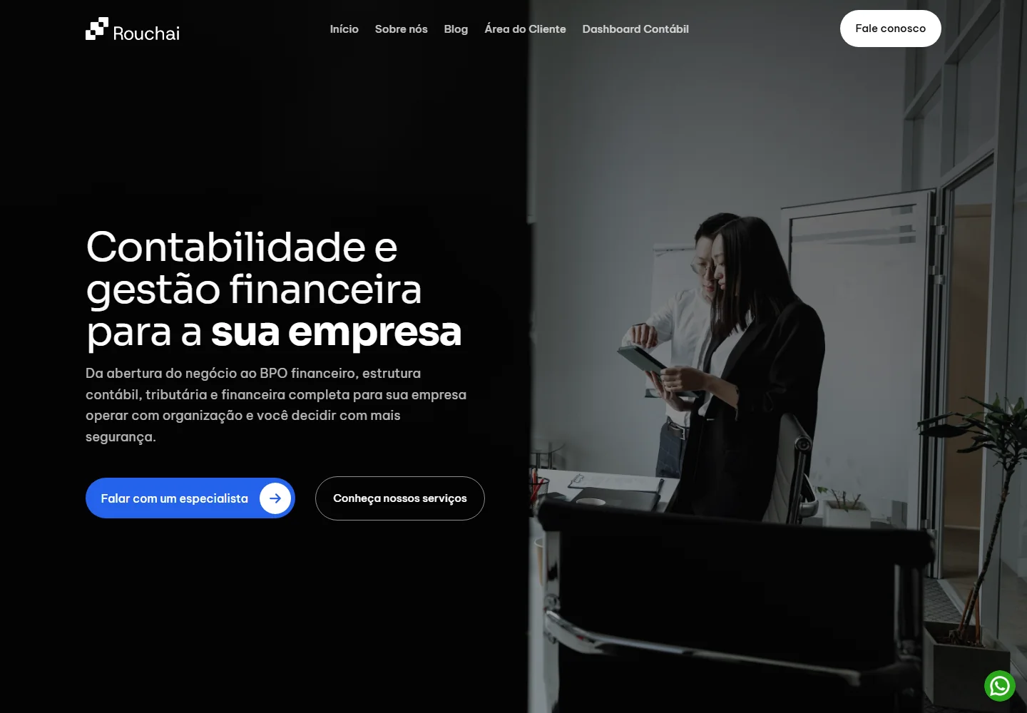 Página inicial do site da Rouchai Contabilidade